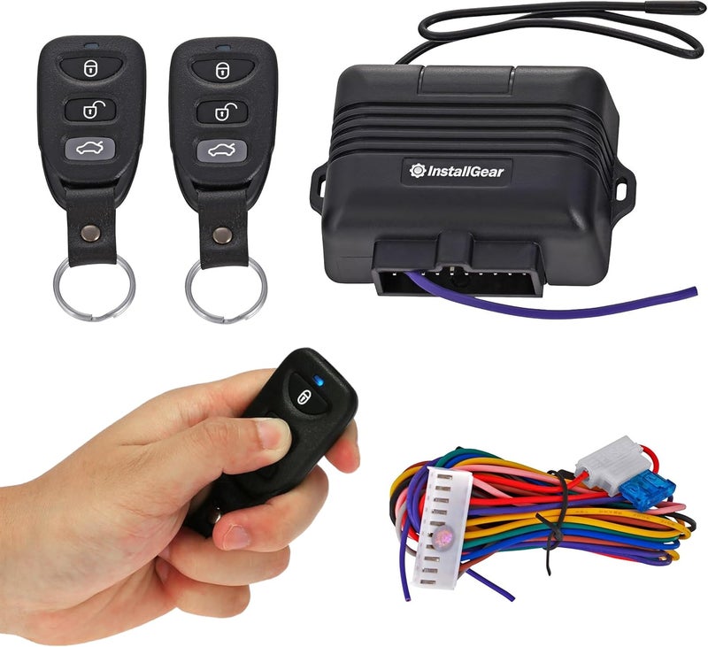 InstallGear Car Keyless Entry System - Trunk Pop with Two 3-Button Remotes - Keyless Entry Car - Door Lock/Unlock and Key Fob - Keyless Entry System Kit for Car/Auto - Image 1